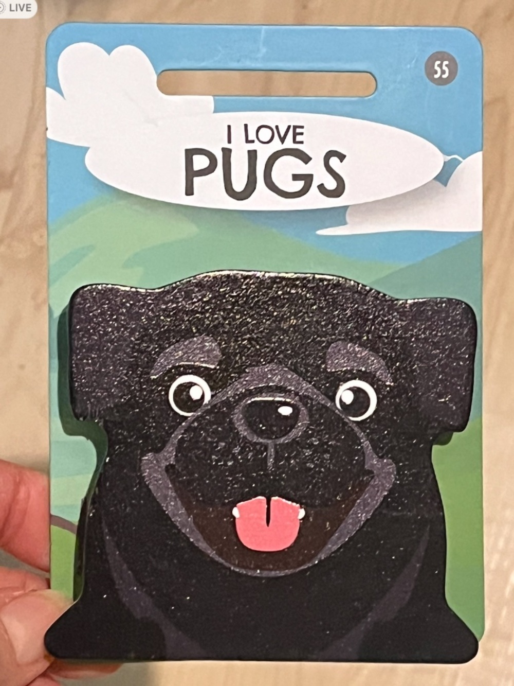 "I LOVE PUGS" Pet & Critter Wooden Bag Clip,Fridge Magnet NWT